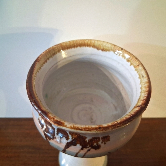 Signed Bonnie Staffel Pottery Chalice Goblet Wine Tropical Seascape Ocean Sunset - Picture 9 of 16